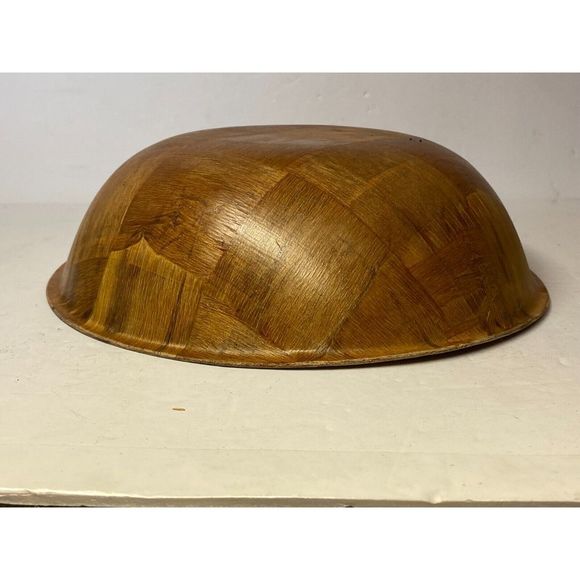 Vintage MCM Sliced Bamboo Serving Bowl Salad 10” - Picture 6 of 8